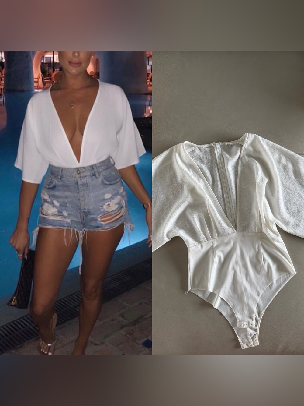 REVOLVE White Deep V-Neck Short Sleeve Bodysuit